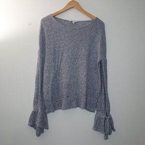 Lucky Brand Grey Ribbed Pull Over Tie Sleeves Top Size M